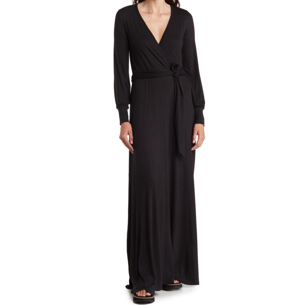 Go Couture Micro Modal Long Sleeve V-Neck Maxi Wrap Dress Size XL